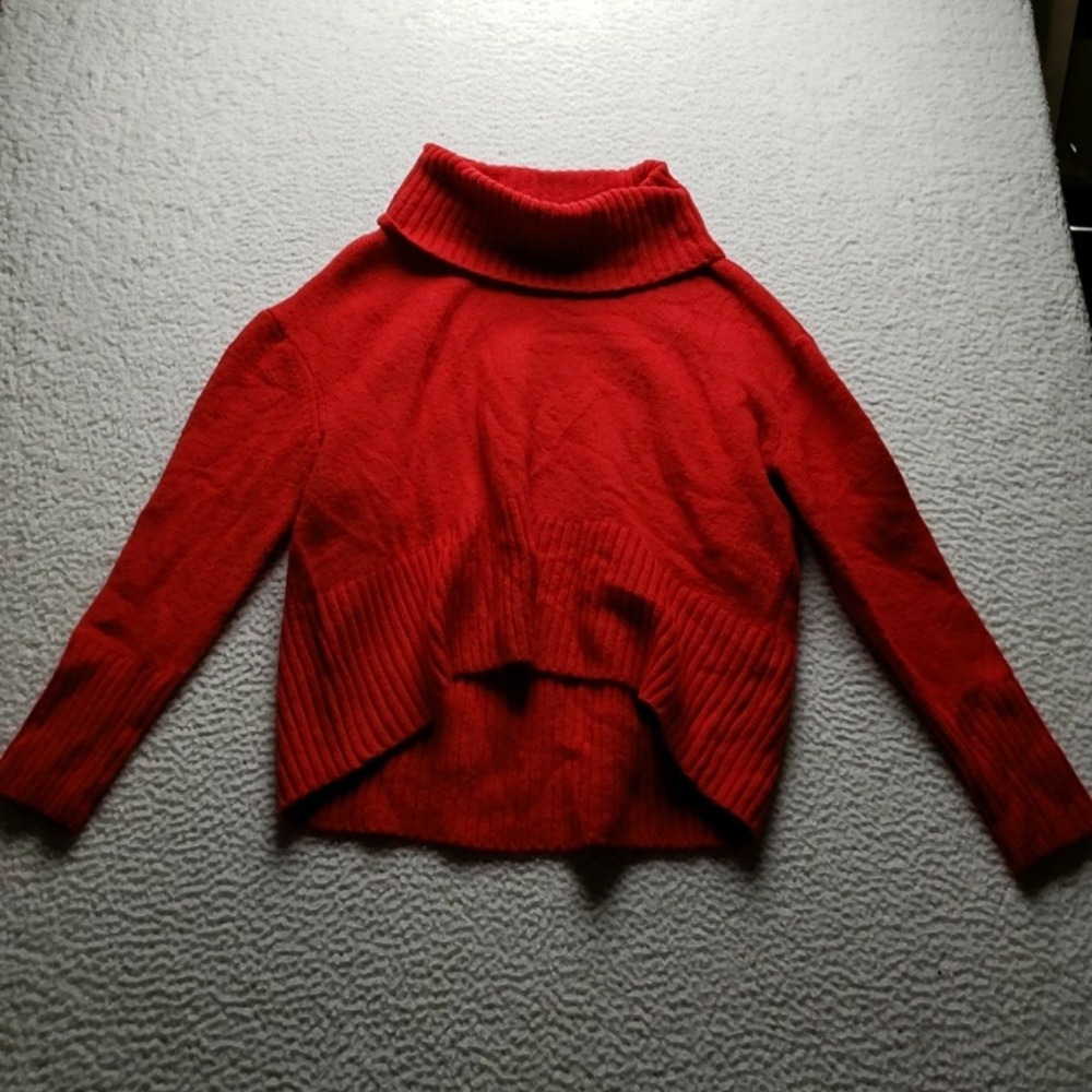 Rachel Zoe Sweater Womens Medium Red Cowl Neck Long Sleeve Ribbed Knit Pullover